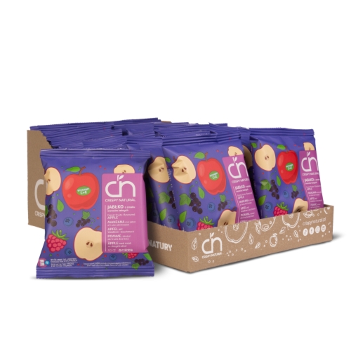 Jabłka o smaku owoców leśnych - Suszone chipsy z jabłek - box 24 sztuki